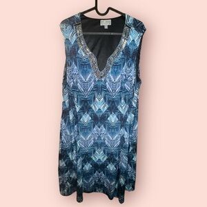 JM Collection Blue and Black Patterned Dress